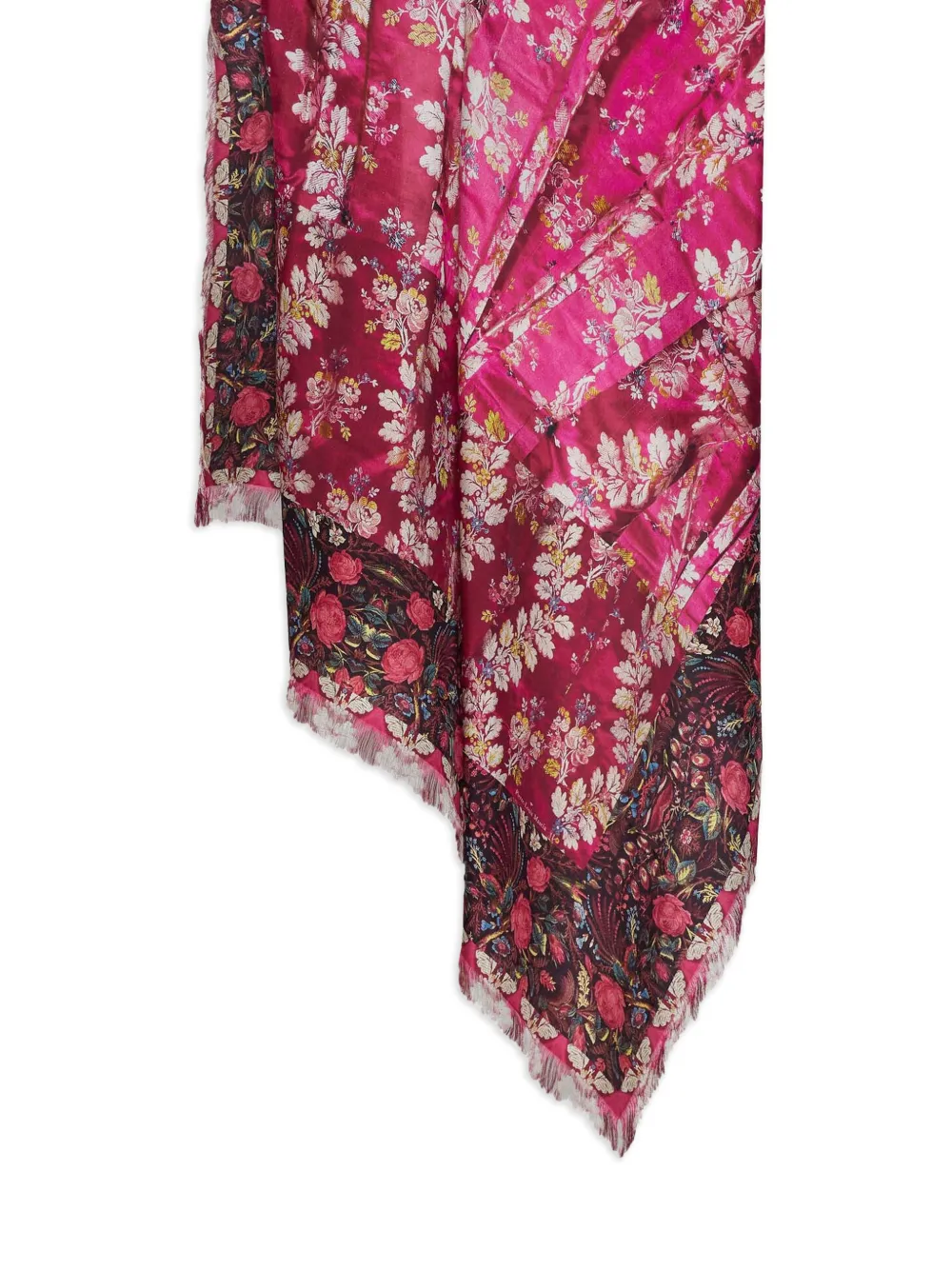 Aloeuw Floral-Print Fringed Silk Scarf
