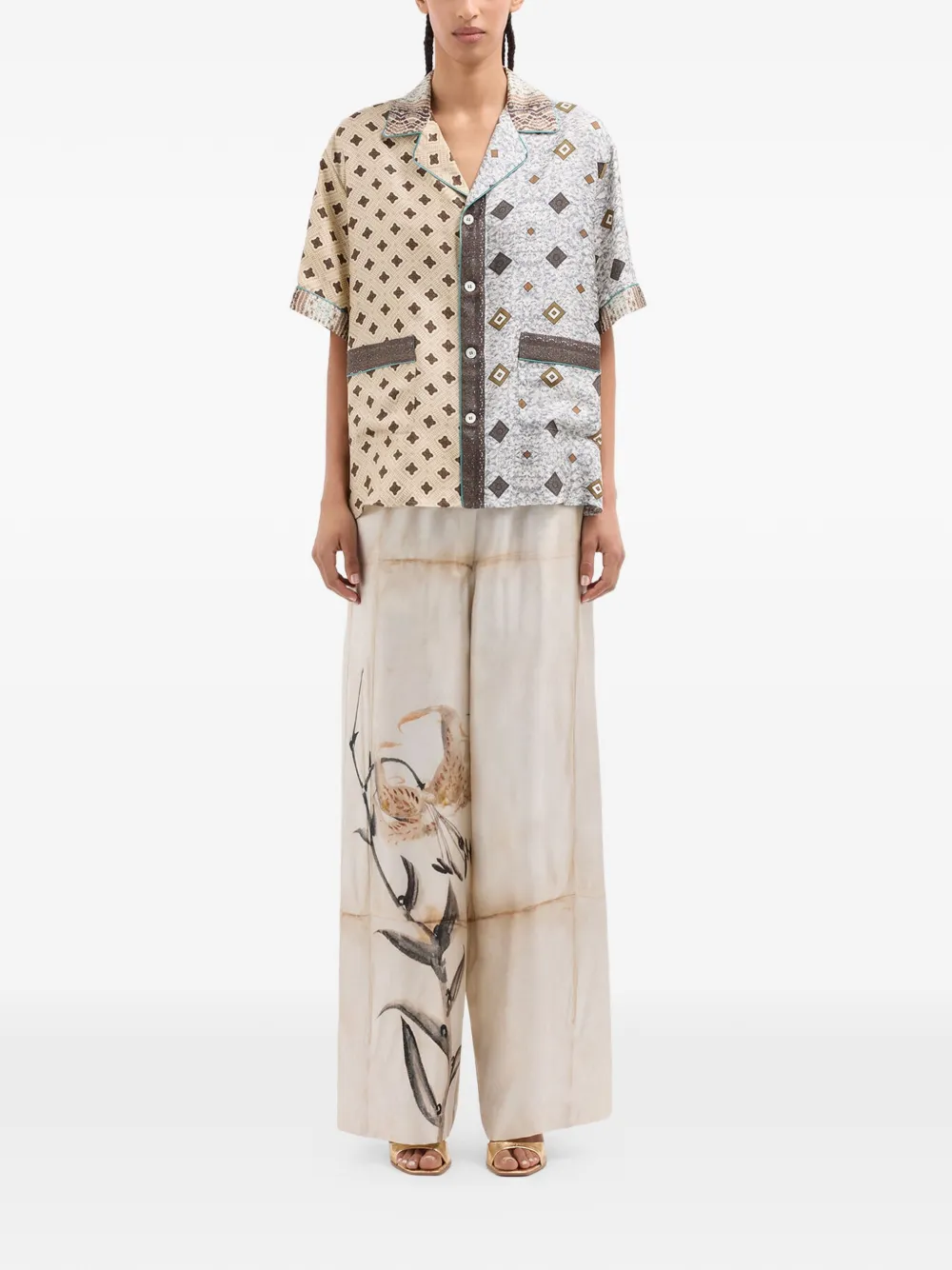 Pierre-Louis Mascia Aloe shirt met geometrisch patroon en campkraag Beige