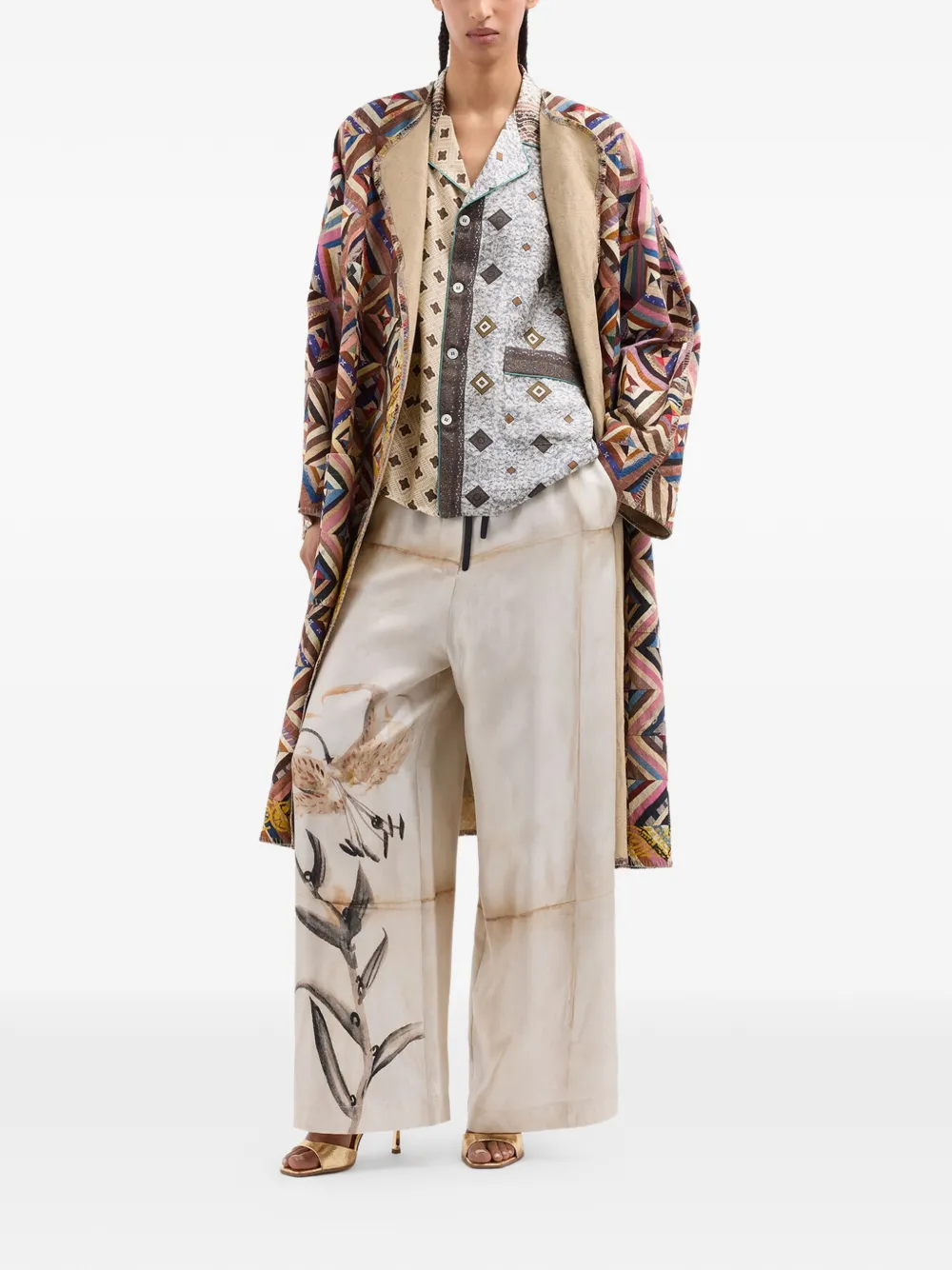 Pierre-Louis Mascia Aloe shirt met geometrisch patroon en campkraag Beige