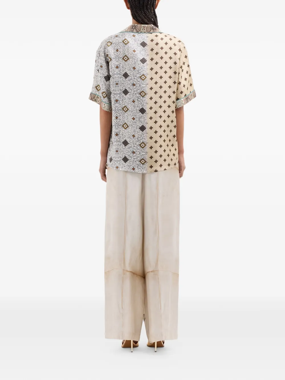 Pierre-Louis Mascia Aloe shirt met geometrisch patroon en campkraag Beige