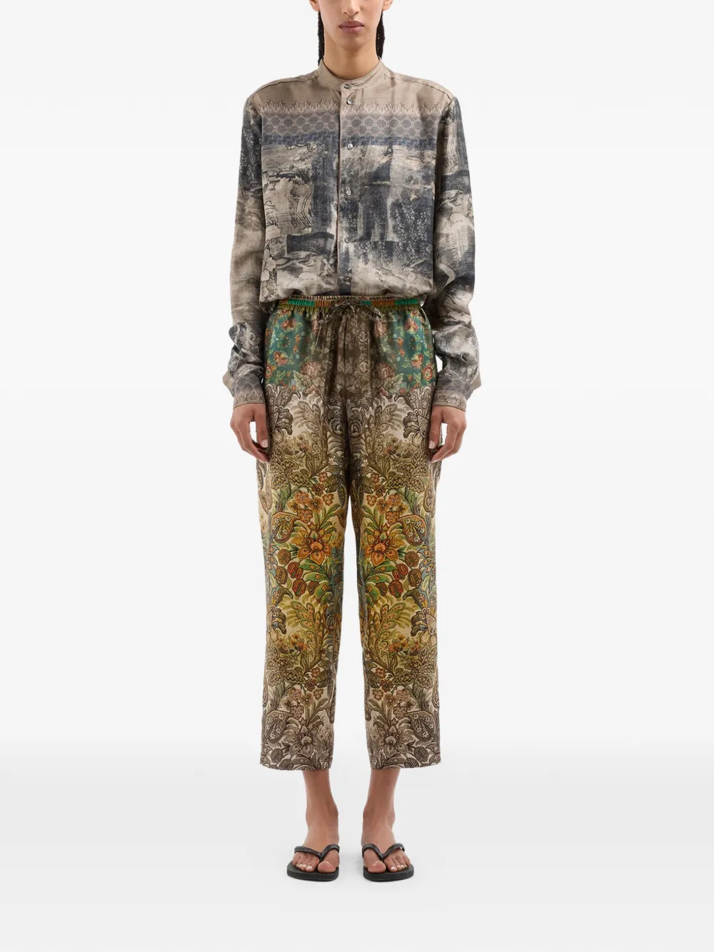 Pierre-Louis Mascia Aloe straight broek met botanische print Groen