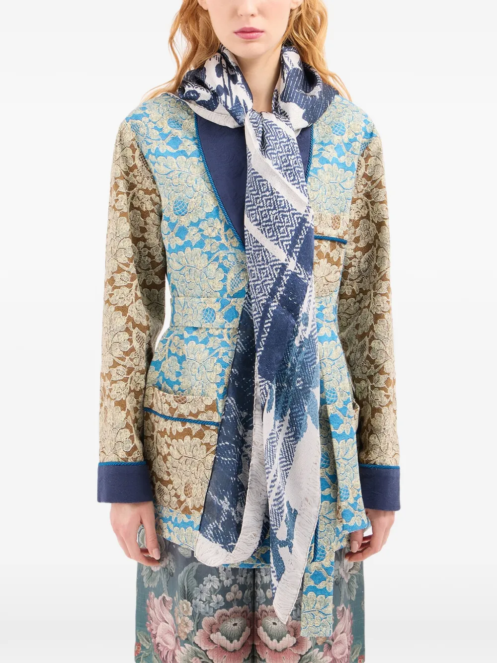 Pierre-Louis Mascia Molare geometrische sjaal met bloemenprint Blauw