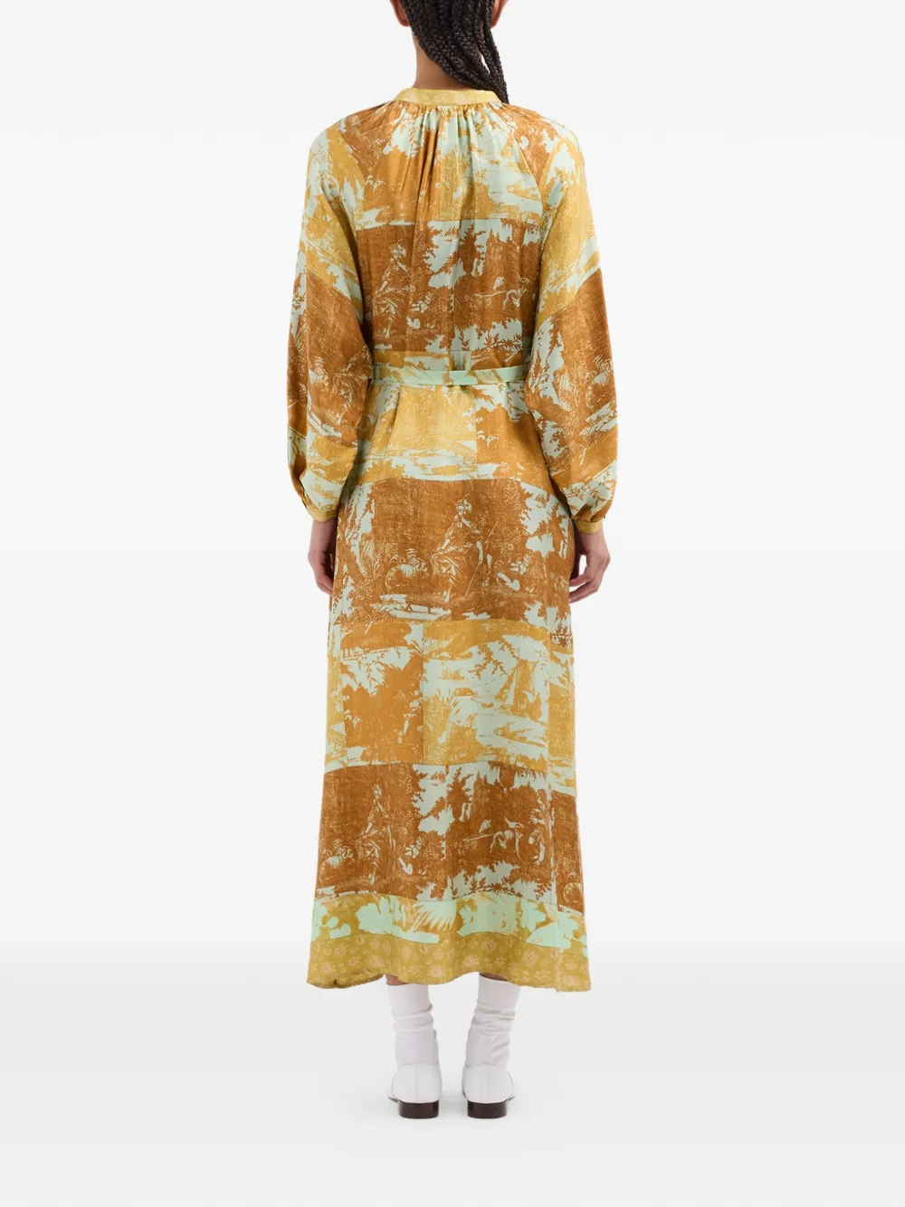 Pierre-Louis Mascia Aloe maxi-jurk met ceintuur en bloemenprint Bruin