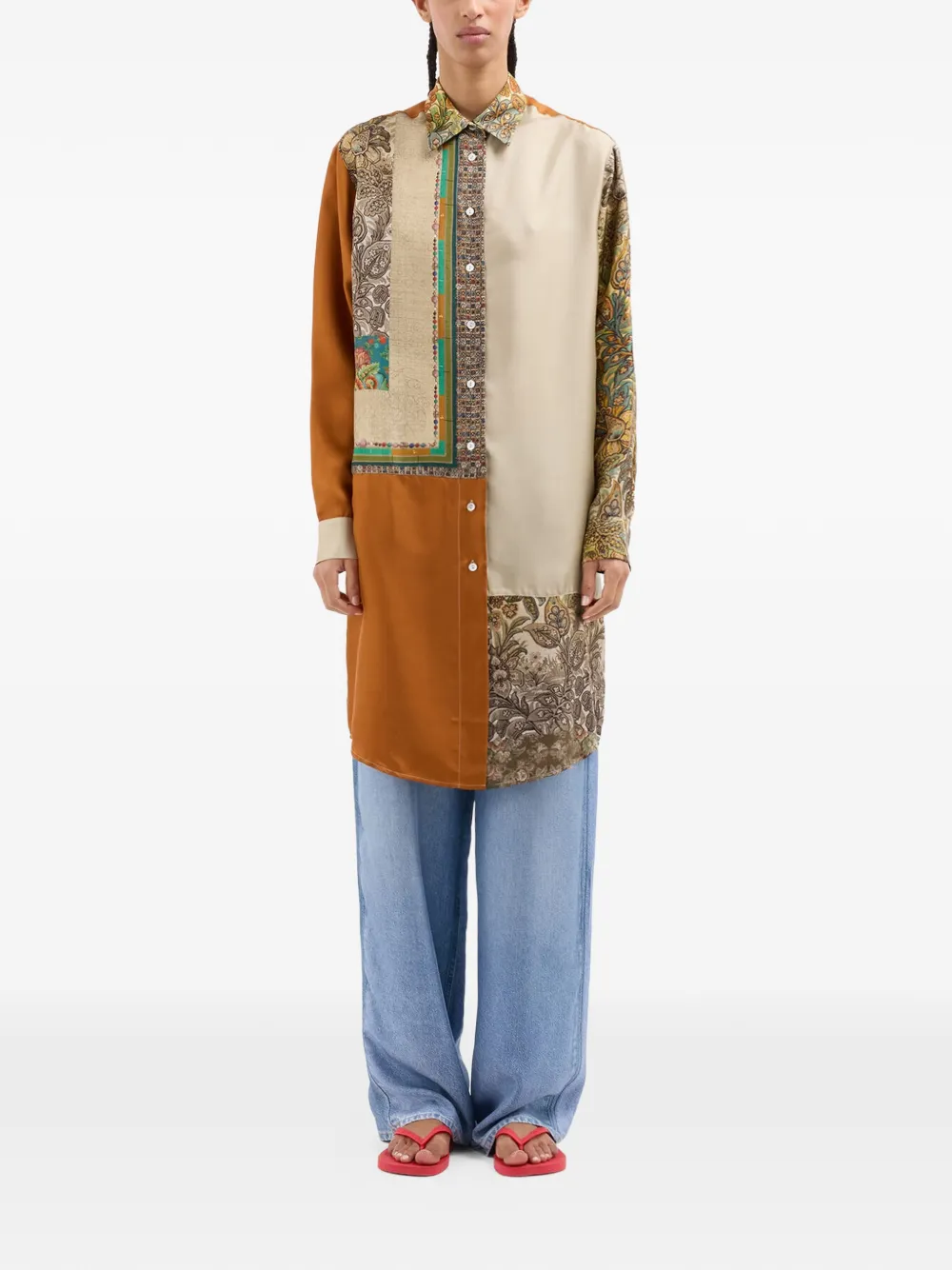  Pierre-louis Mascia Aloe Patchwork Long-sleeve Shirt - Brown 