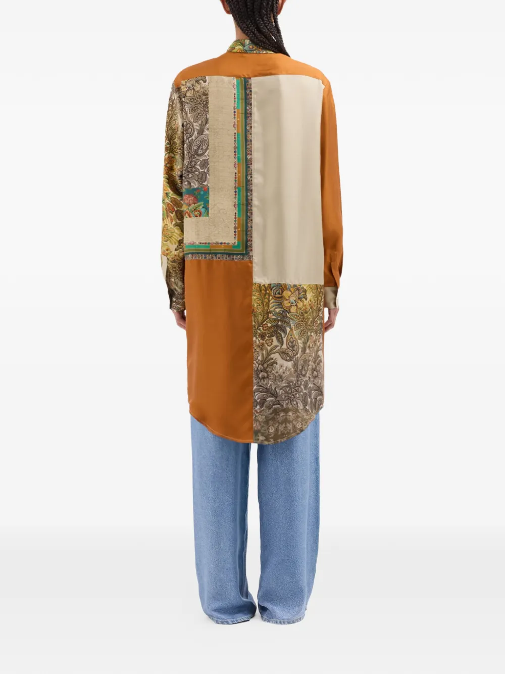 Pierre-Louis Mascia Aloe shirt met patchwork en lange mouwen Bruin