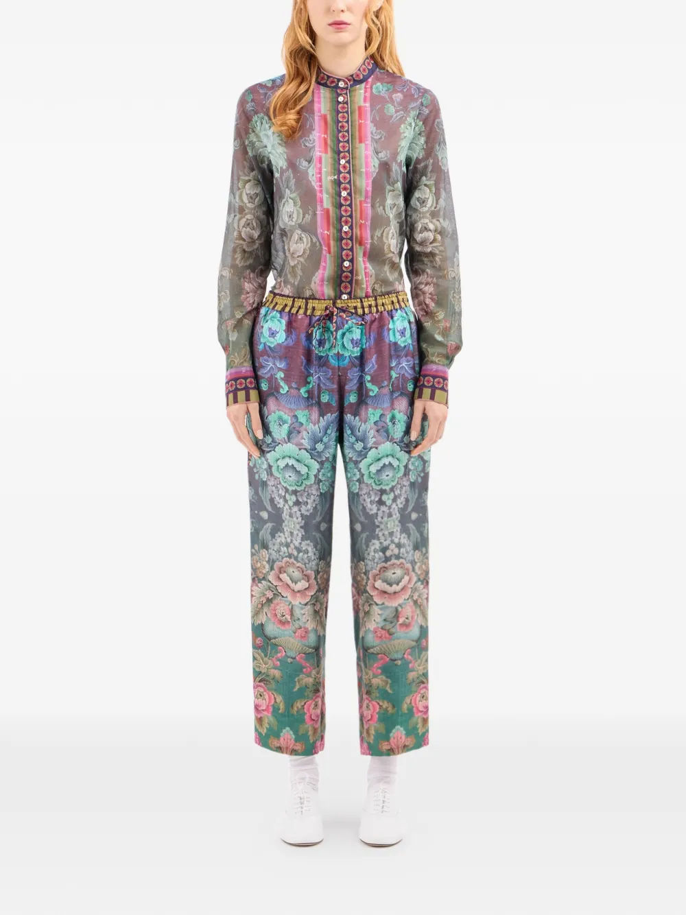Pierre-Louis Mascia Aloe straight broek met bloemen Groen