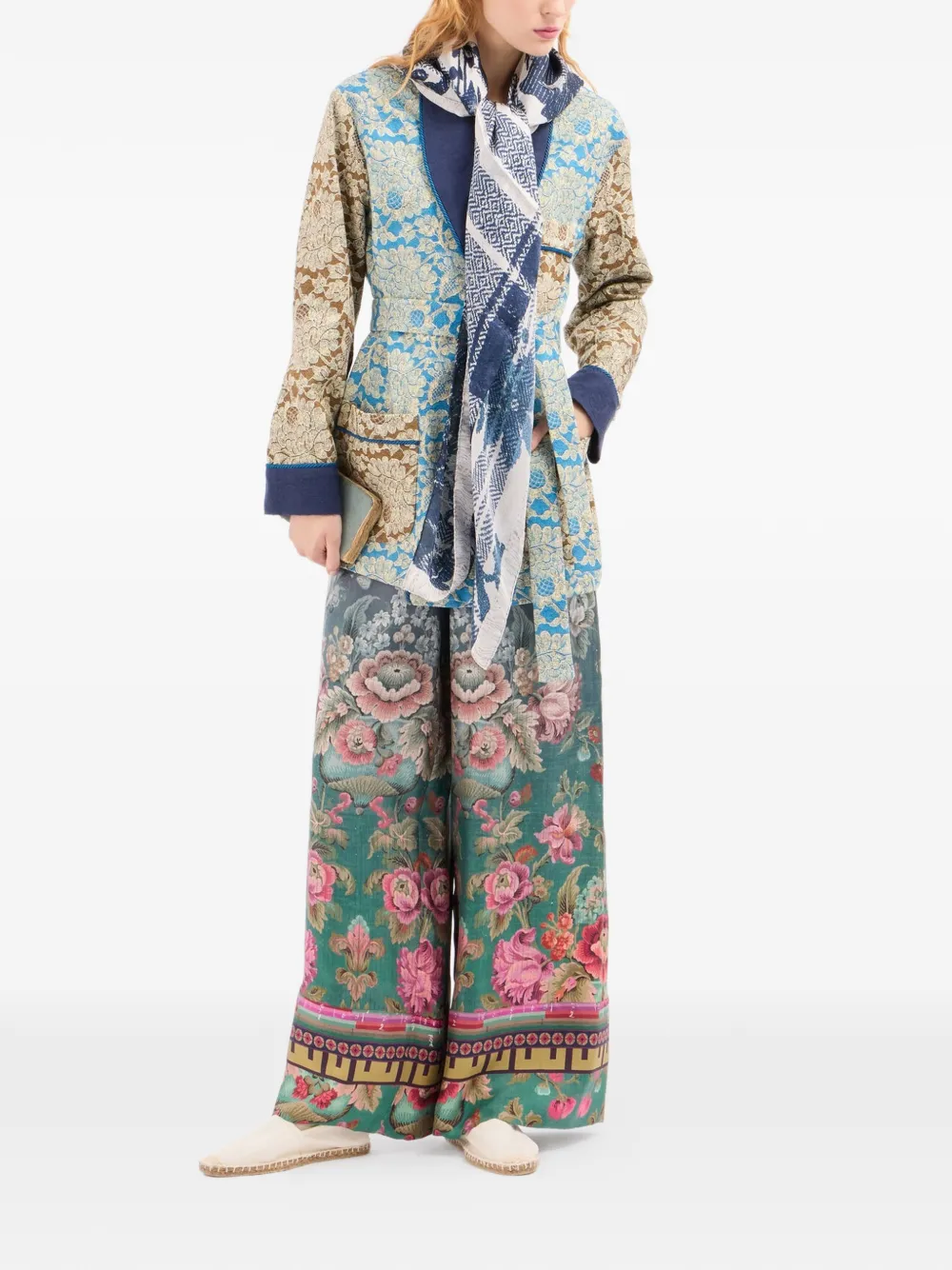 Pierre-Louis Mascia Aloe palazzo broek met elastische tailleband en bloemen-print Blauw