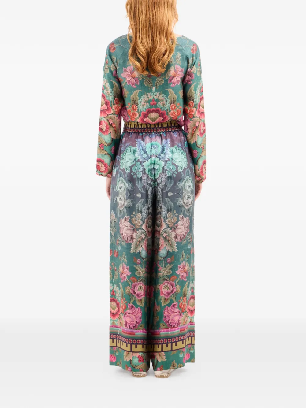 Pierre-Louis Mascia Aloe palazzo broek met elastische tailleband en bloemen-print Blauw
