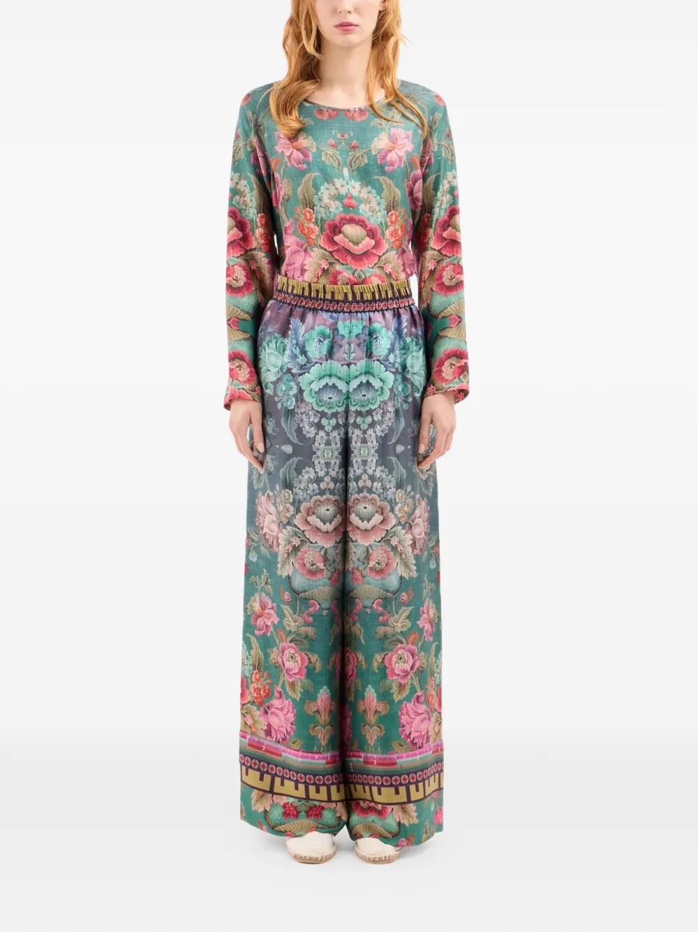 Pierre-Louis Mascia Aloe palazzo broek met elastische tailleband en bloemen-print Blauw