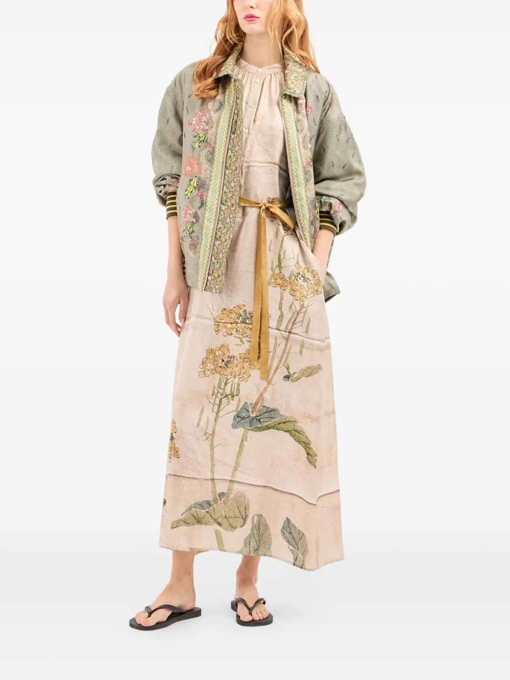 Pierre-Louis Mascia Aloe blousejurk met gesmockt detail en bloemenprint Beige