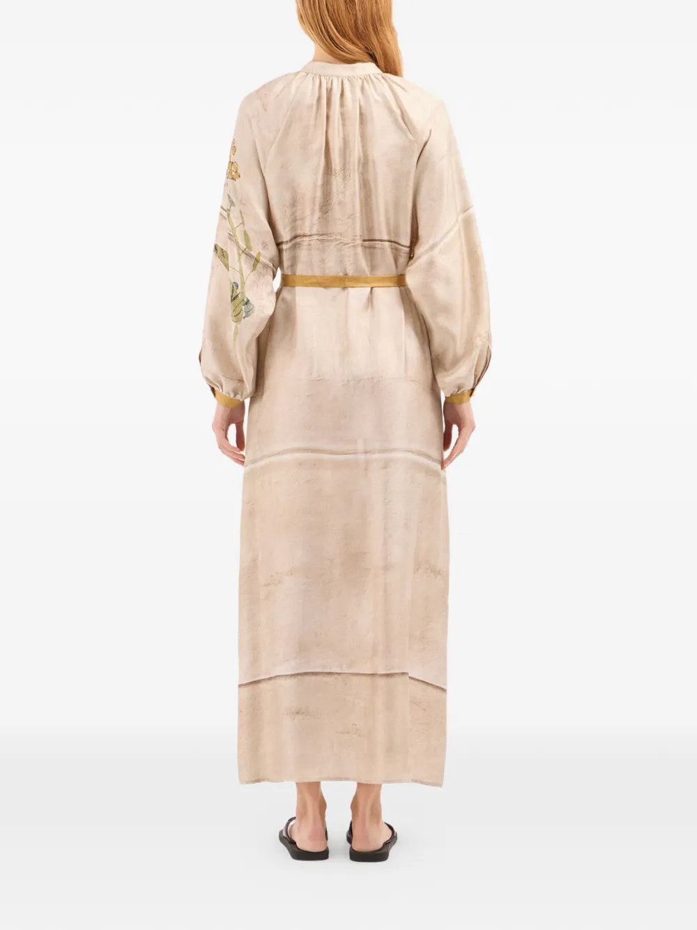 Pierre-Louis Mascia Aloe blousejurk met gesmockt detail en bloemenprint Beige