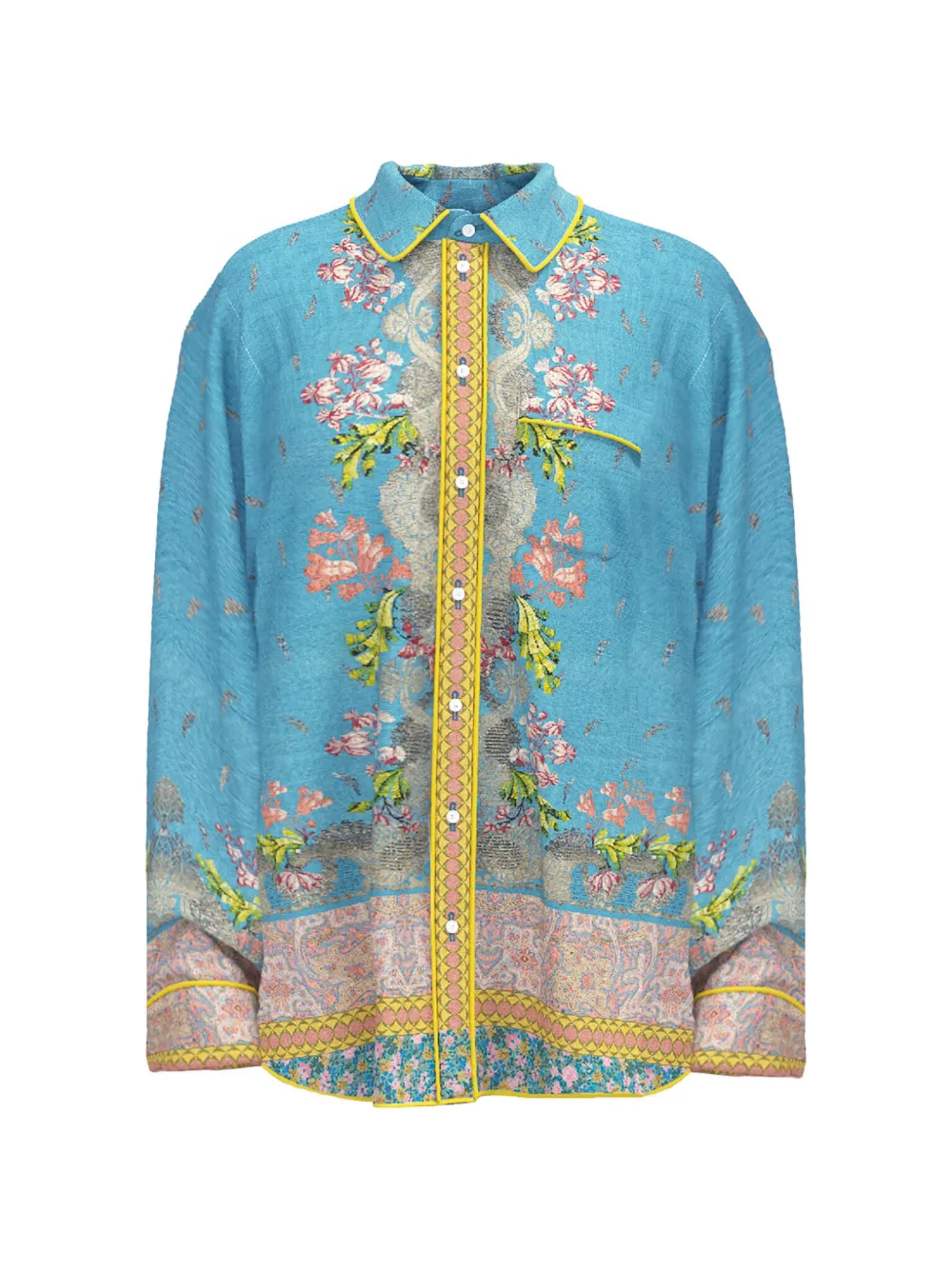 Pierre-Louis Mascia Aloe floral-print longsleeve shirt - Blu