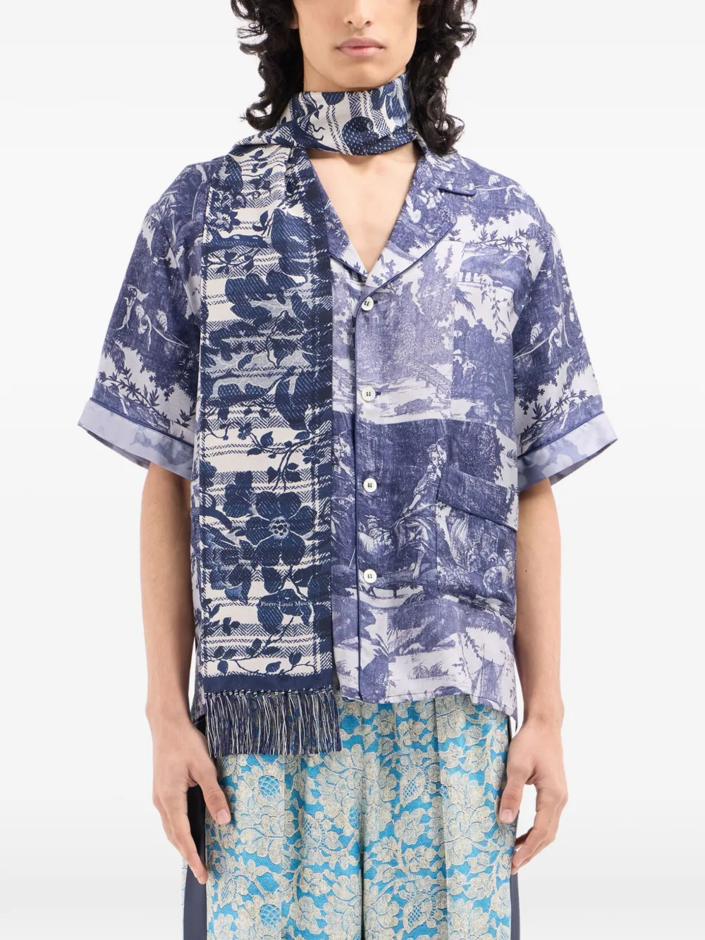 Pierre-Louis Mascia Sjaal met bloemenprint Blauw