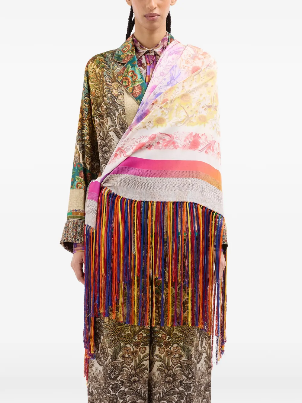Aloeuw Floral-Print Fringed Scarf