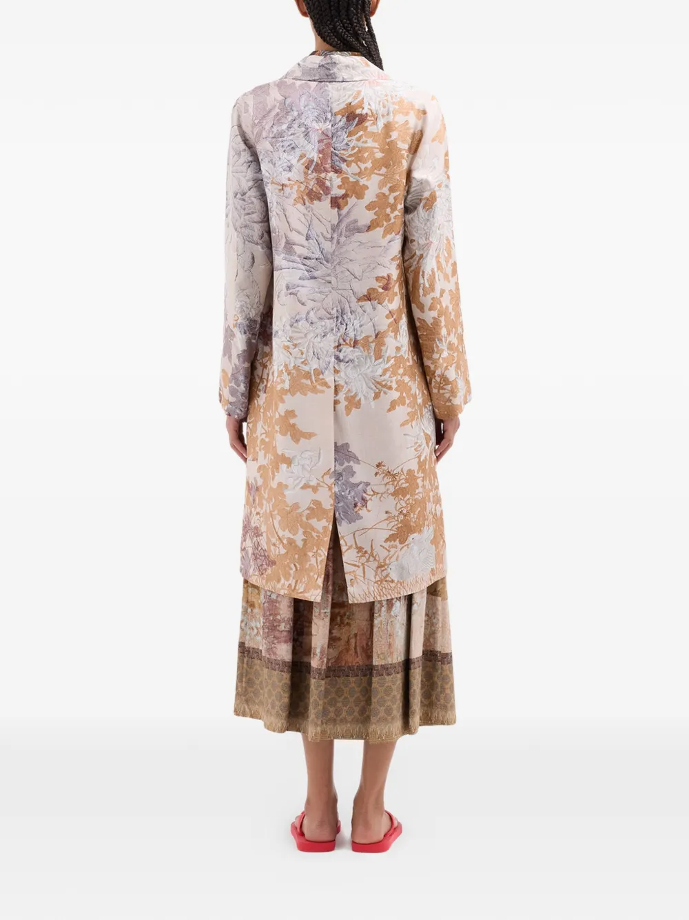Pierre-Louis Mascia Jas met enkele rij knopen en botanische print Beige