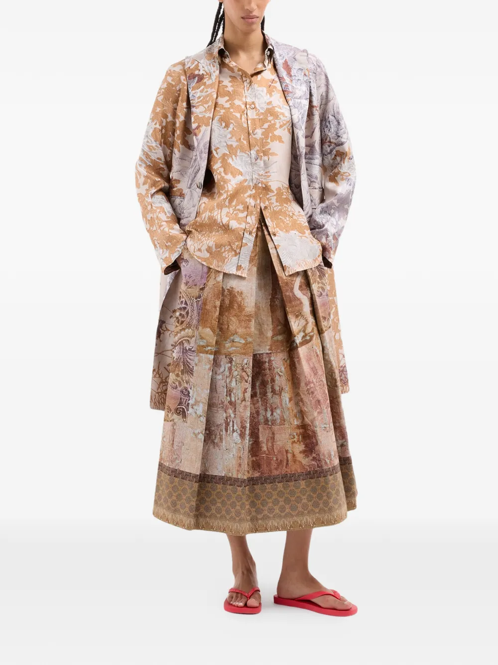 Pierre-Louis Mascia Jas met enkele rij knopen en botanische print Beige