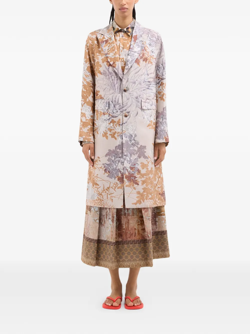 Pierre-Louis Mascia Jas met enkele rij knopen en botanische print Beige