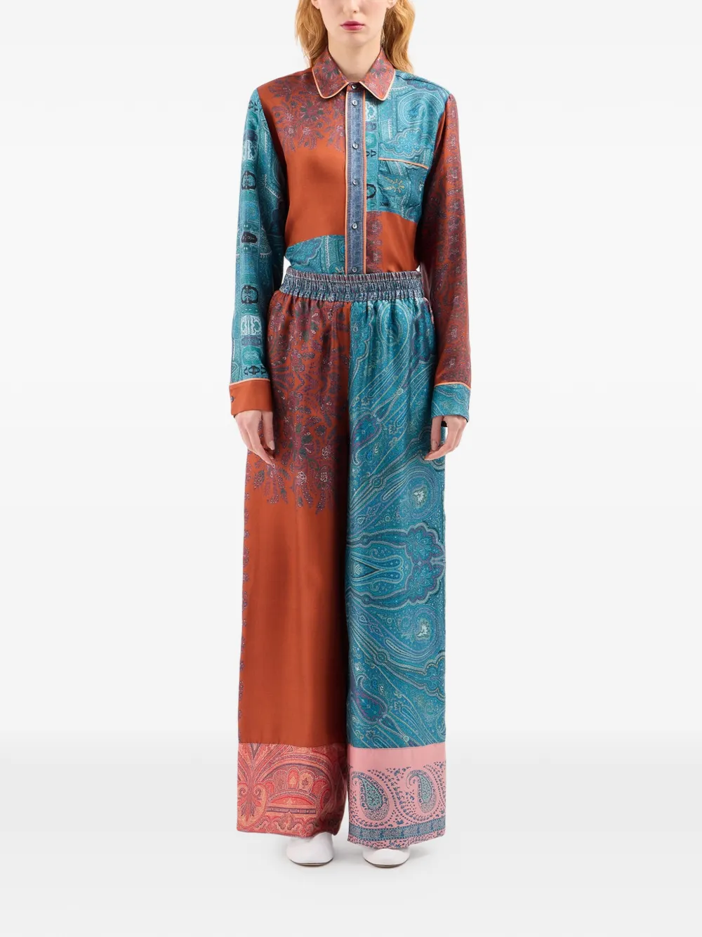 Aloe Paisley-Pattern Wide-Leg Palazzo Pants
