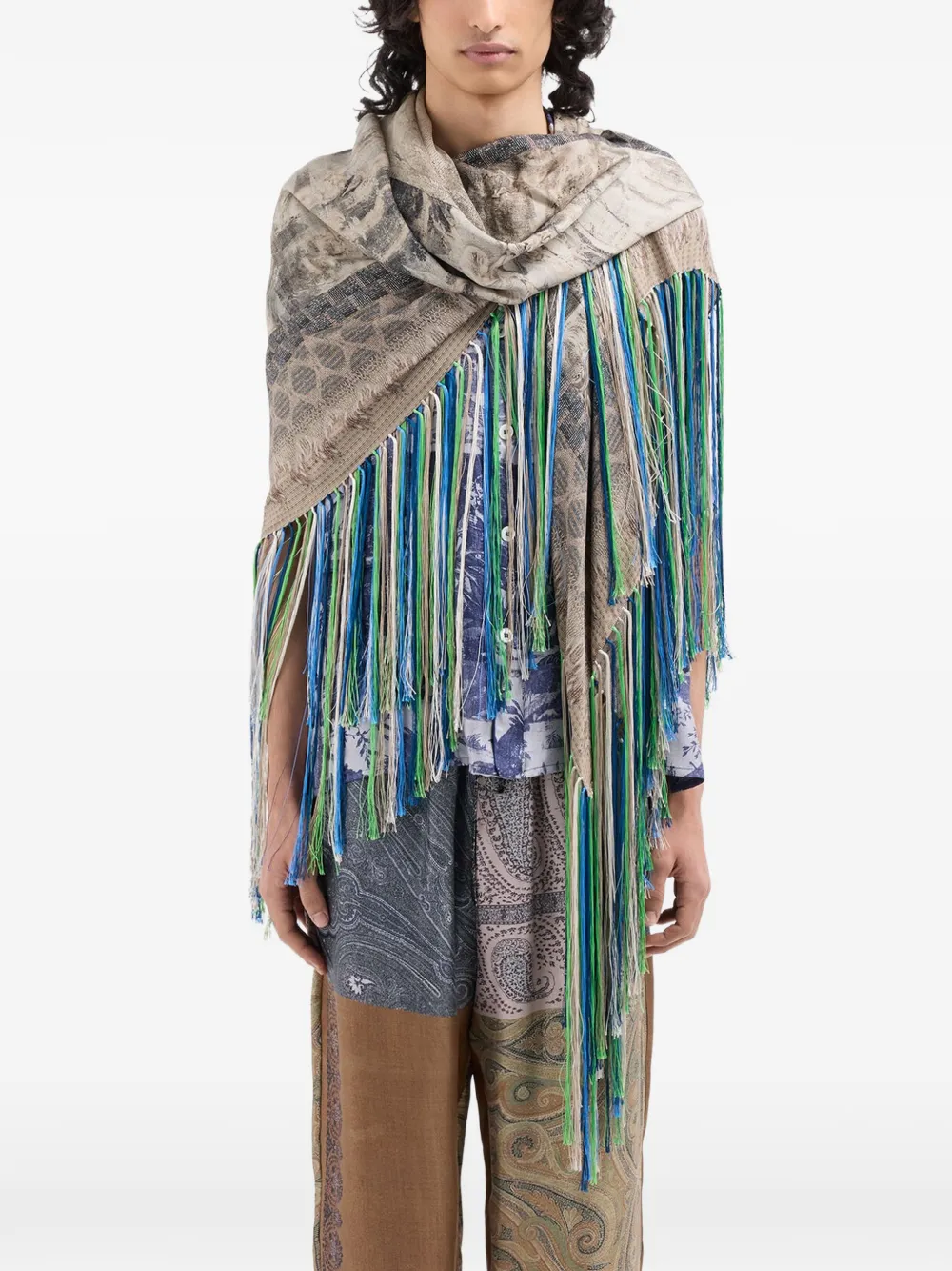Tapestry Fringed Silk Scarf