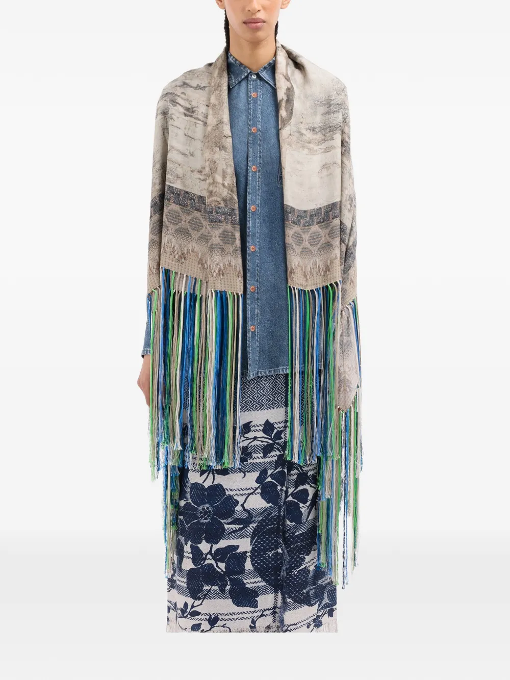 Tapestry Fringed Silk Scarf