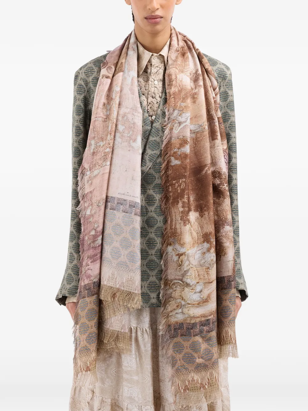 Pierre-Louis Mascia Sjaal met geometrische print Beige