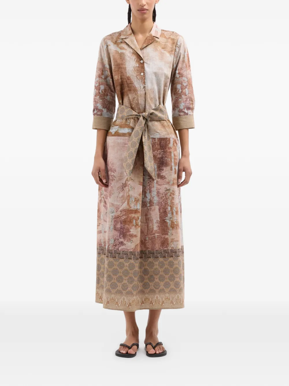Pierre-Louis Mascia Diomede midi-blousejurk met ceintuur Bruin