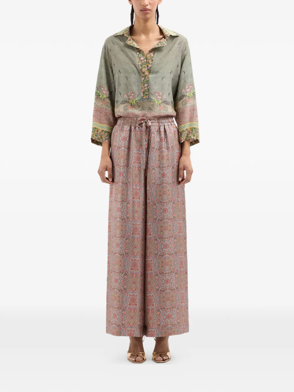  Pierre-louis Mascia Aloe Elasticated Wide-leg Palazzo Trousers - Brown 