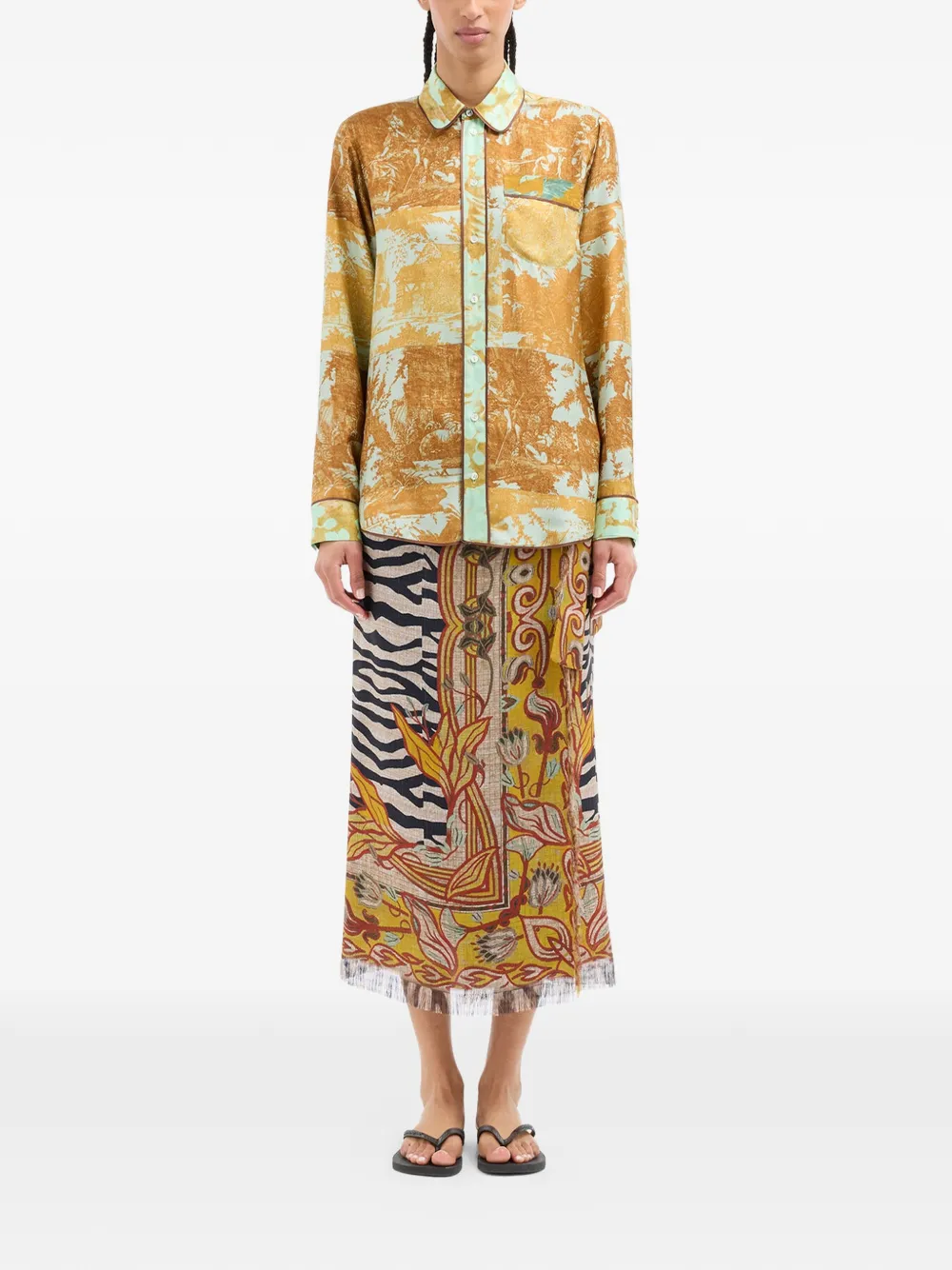 Pierre-Louis Mascia Aloe shirt met print Bruin