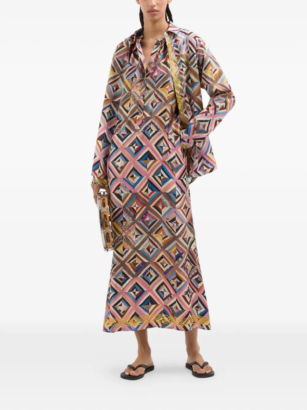 Pierre-Louis Mascia Midi-jurk met geometrisch patroon en ballonmouwen Roze