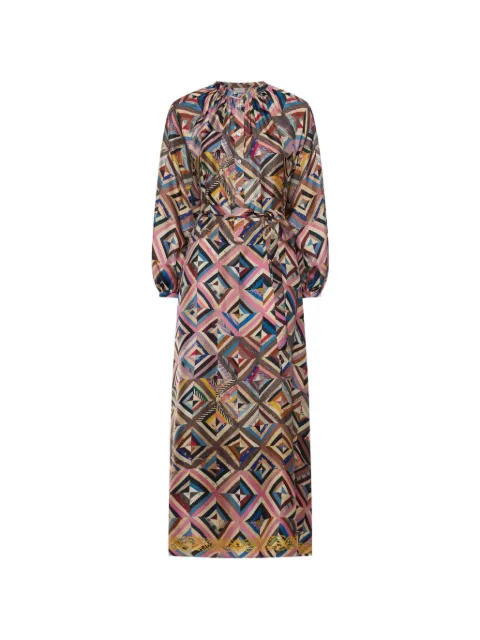 Pierre-Louis Mascia vestido midi con motivo geométrico y mangas farol