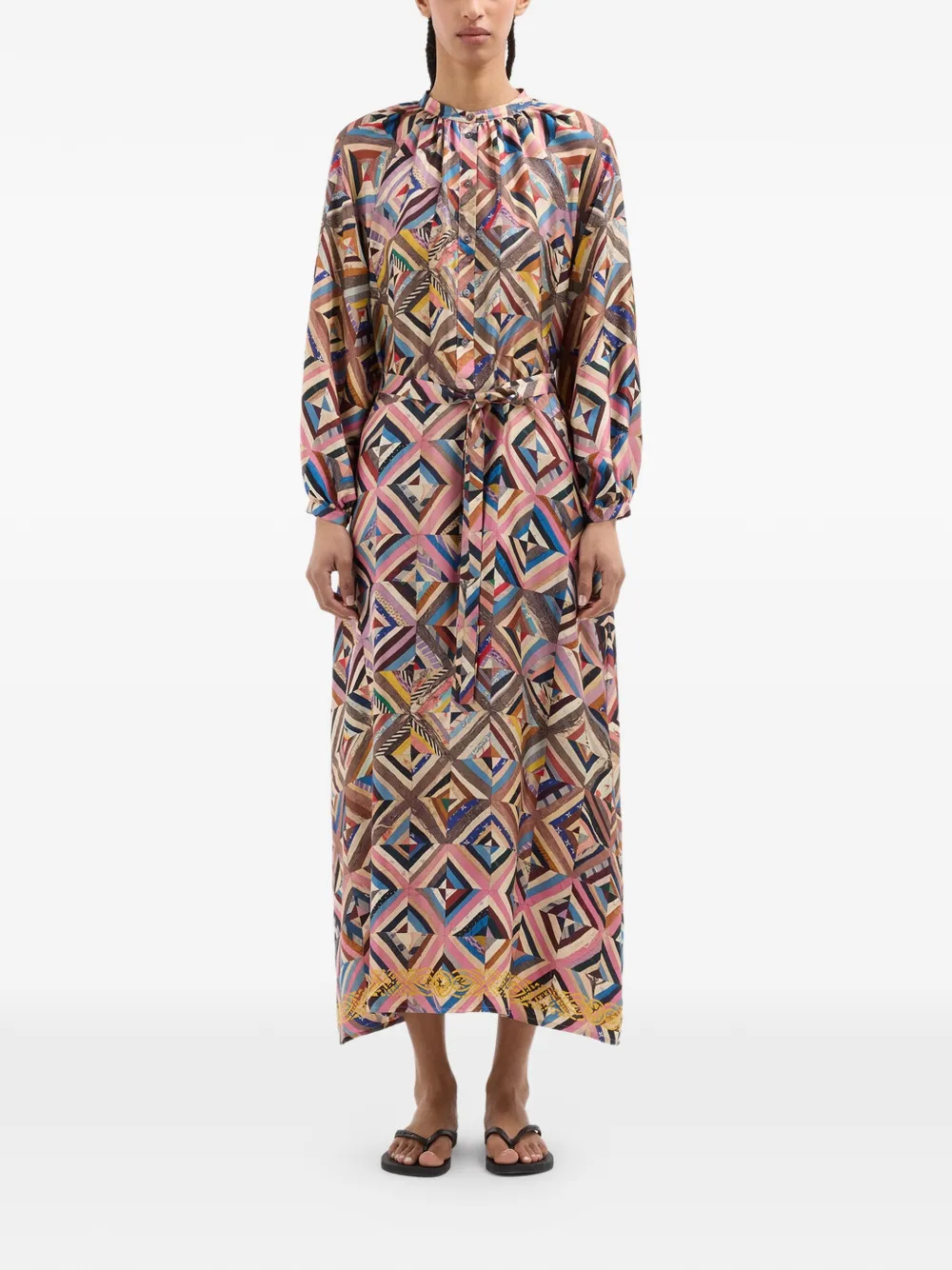Pierre-Louis Mascia Midi-jurk met geometrisch patroon en ballonmouwen Roze