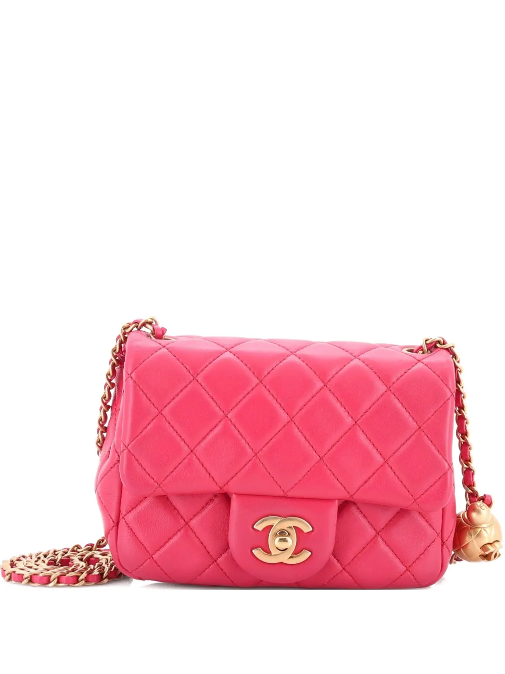 CHANEL Pre-Owned Pearl Crush Square Flap Bag Quilted Lambskin Mini crossbody bag - Rosa