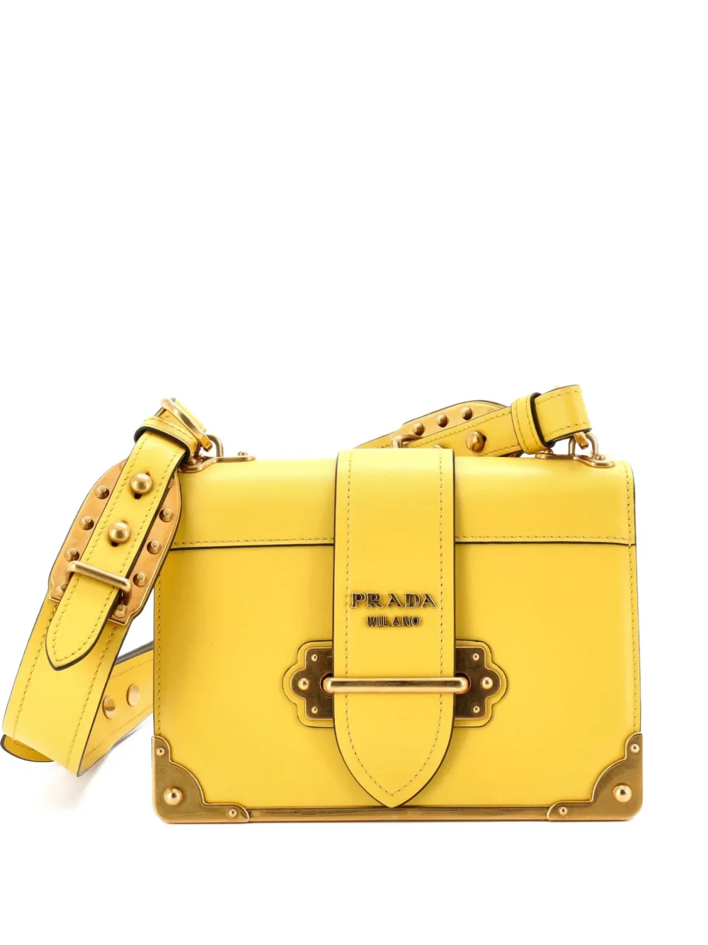 Prada Pre-Owned Cahier Chain City Calf and Saffiano Small crossbody bag - Giallo