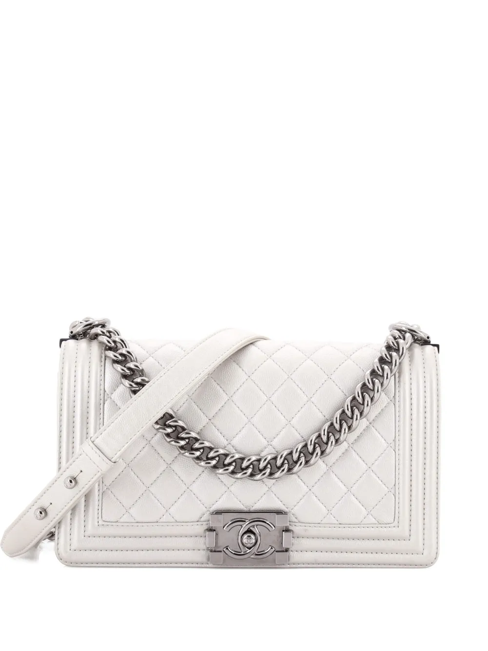 CHANEL Pre-Owned Boy Flap Bag Quilted Metallic Caviar Old Medium shoulder bag - Argento