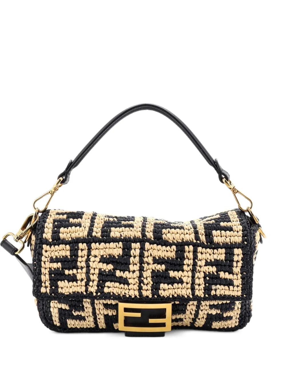 Fendi Pre-Owned Baguette NM Bag Zucca Raffia Medium crossbody bag - Black