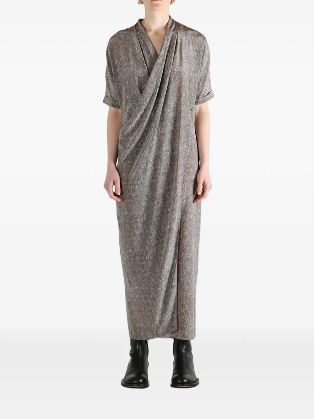  Cortana Draped V-neck Dress - Grey 