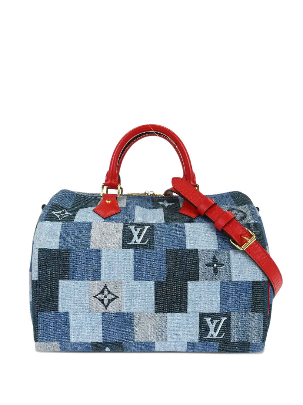 Louis Vuitton Pre-Owned 30 Speedy Bandouliere squar- patchwork tote bag - Blu