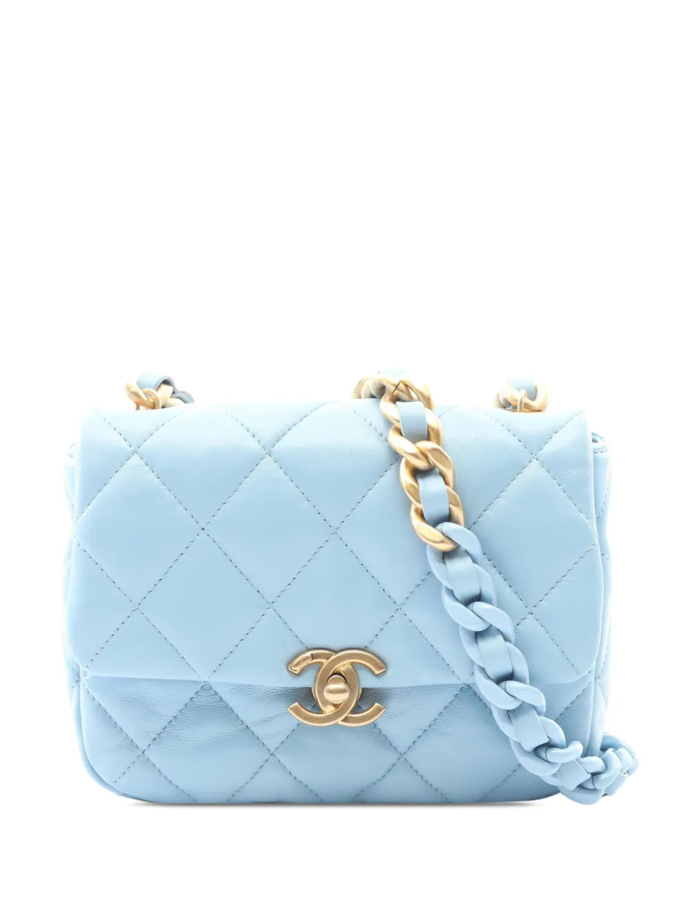 CHANEL Pre-Owned 2021-2026 Mini Quilted Lambskin Lacquered Chain Single Flap crossbody bag - Blu