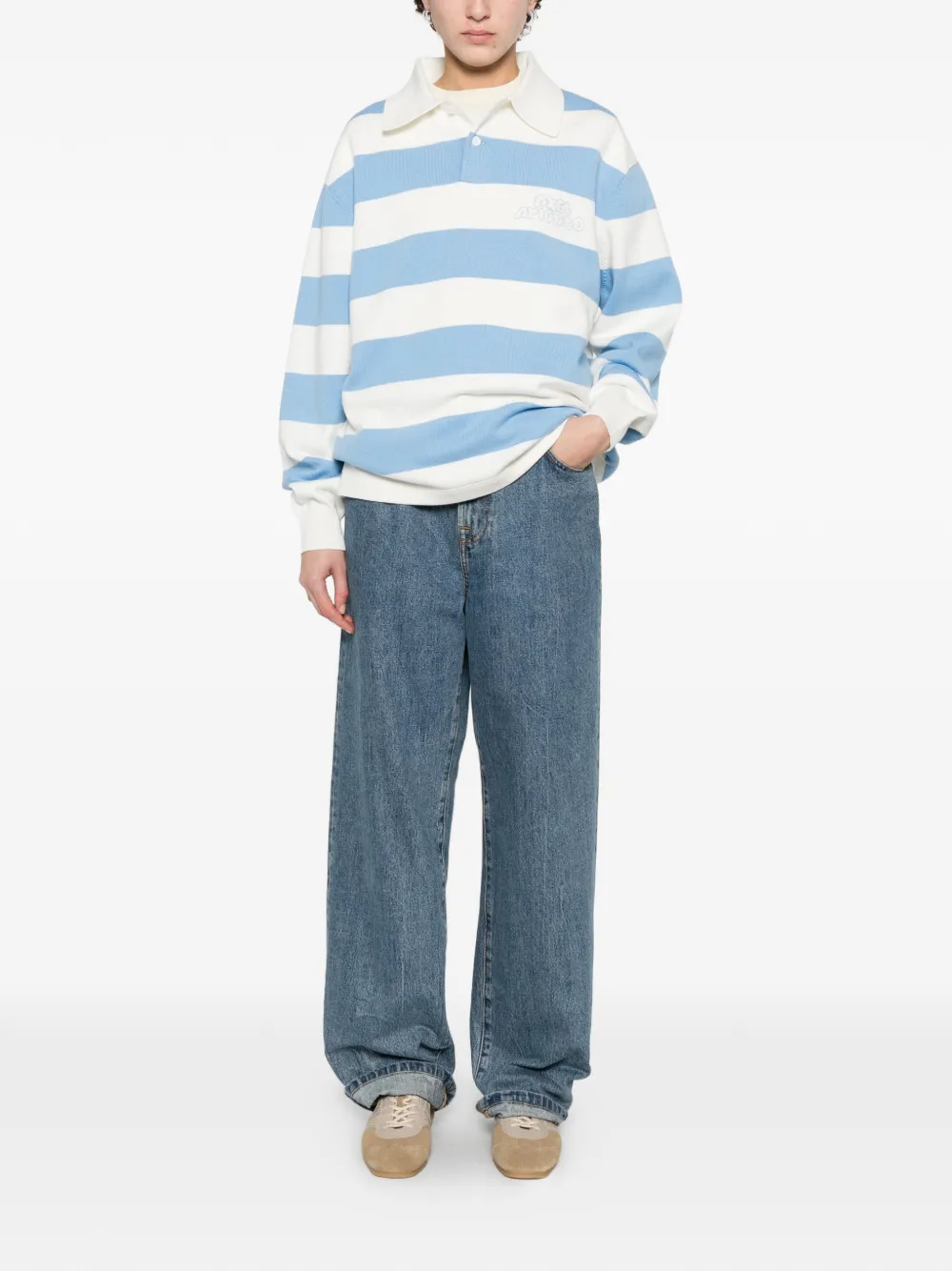  Axel Arigato Rey Striped-pattern Logo-embroidery Polo Sweater - Blue 