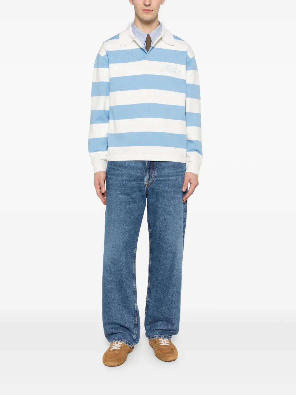  Axel Arigato Rey Striped-pattern Logo-embroidery Polo Sweater - Blue 