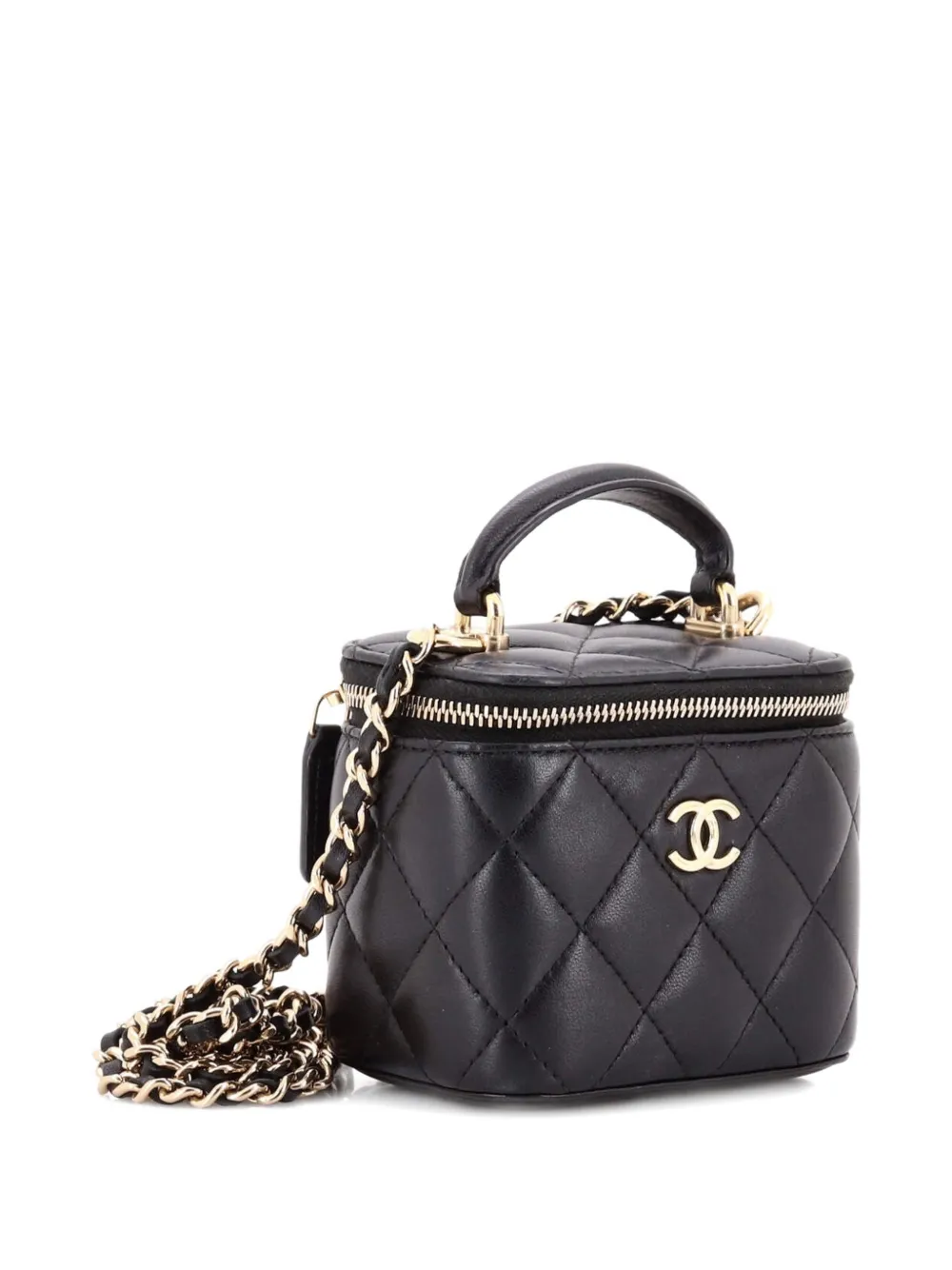  Chanel Pre-owned Classic Top Handle Vanity Case With Chain Quilted Lambskin Mini Crossbody Bag - Black 