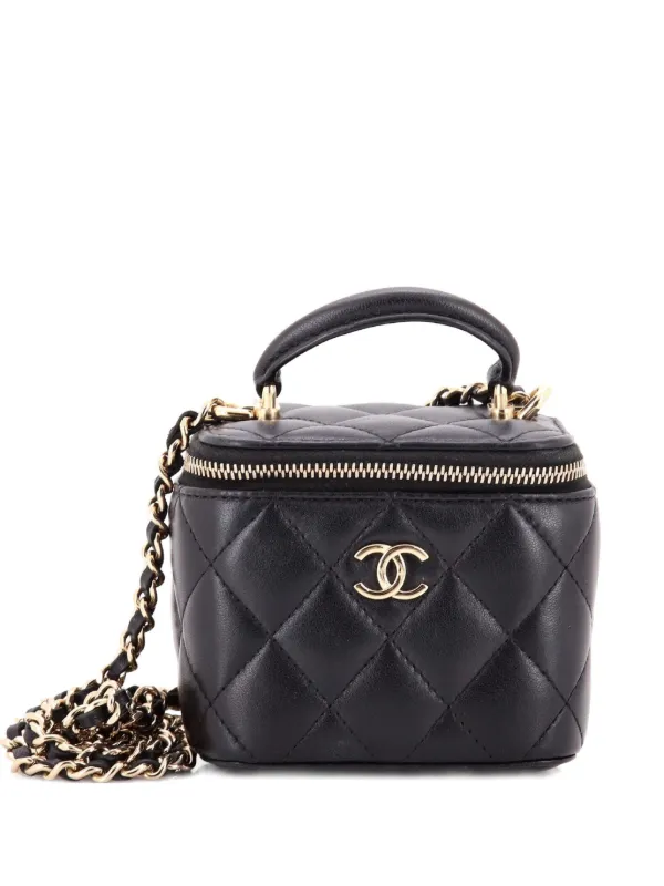 Chanel Pre-owned Classic Top Handle Vanity Case with Chain Quilted Lambskin Mini Crossbody Bag in Black