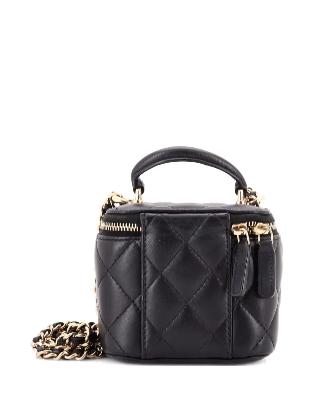  Chanel Pre-owned Classic Top Handle Vanity Case With Chain Quilted Lambskin Mini Crossbody Bag - Black 