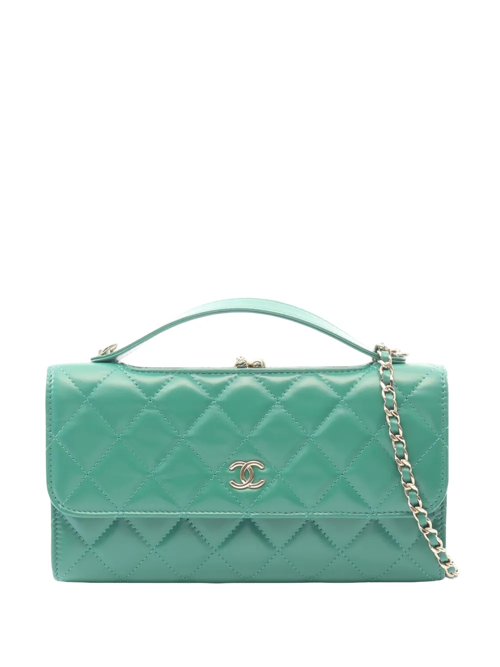 CHANEL Pre-Owned 2021-2026 CC Quilted Lambskin Top Handle Clutch with Chain crossbody bag - Verde