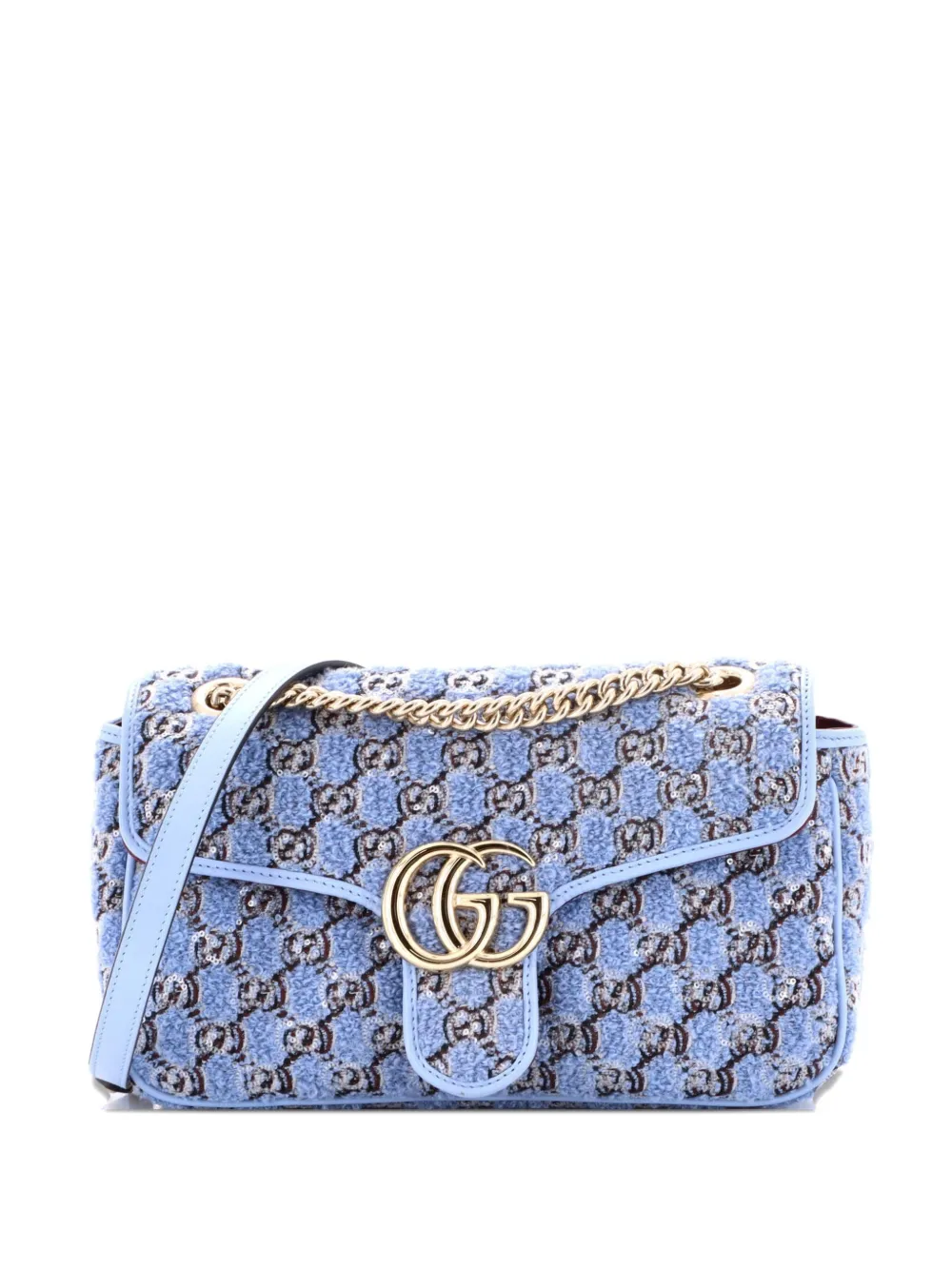 Gucci Pre-Owned GG Marmont Flap Bag GG Boucle Tweed with Sequins Small shoulder bag - Blu