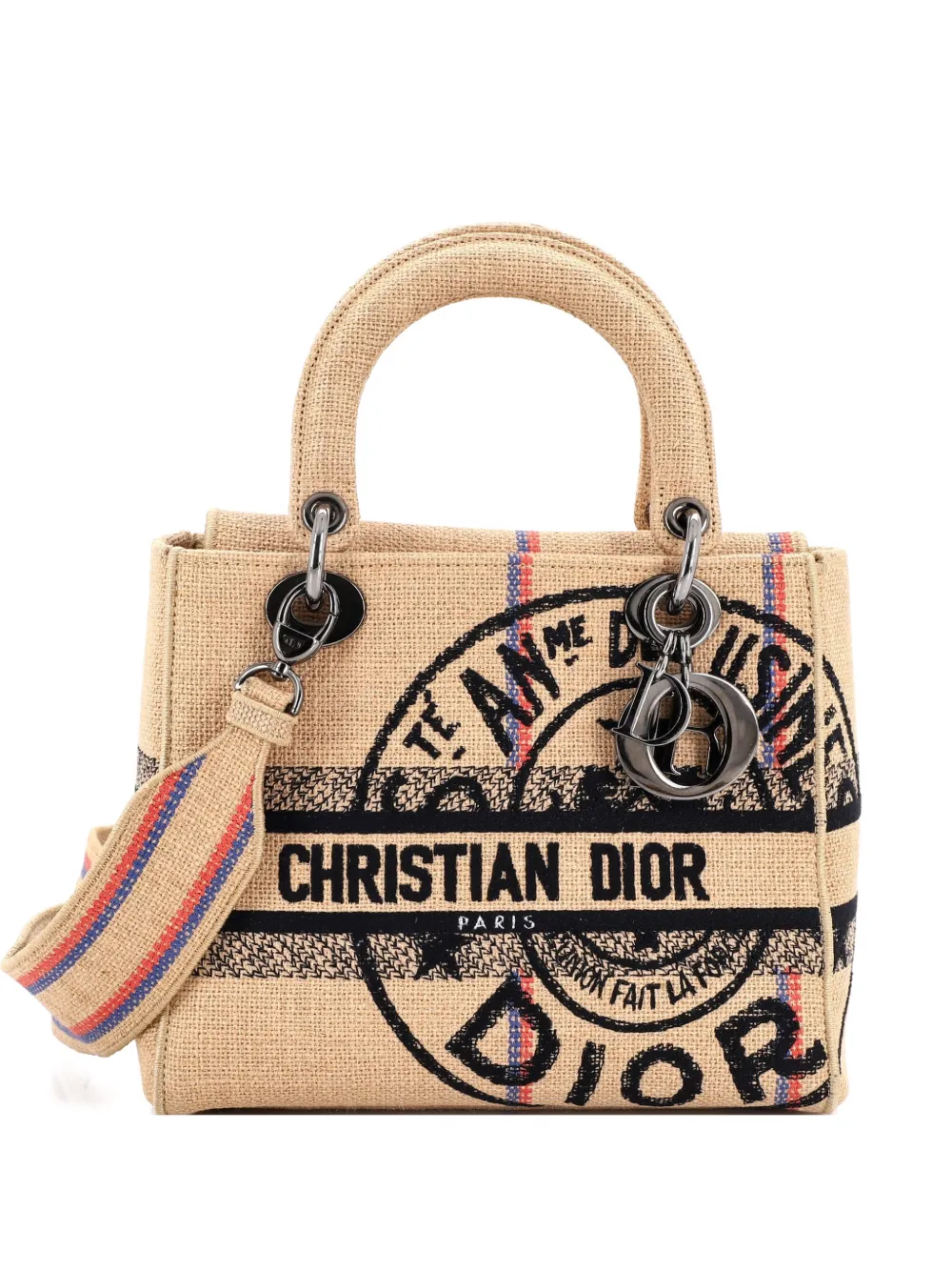 Christian Dior Pre-Owned Lady D-Lite Bag Embroidered Raffia Medium satchel - Toni neutri