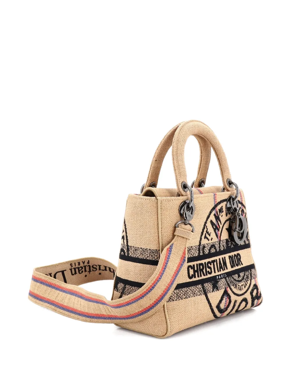 Lady D-Lite Bag Embroidered Raffia Medium Satchel