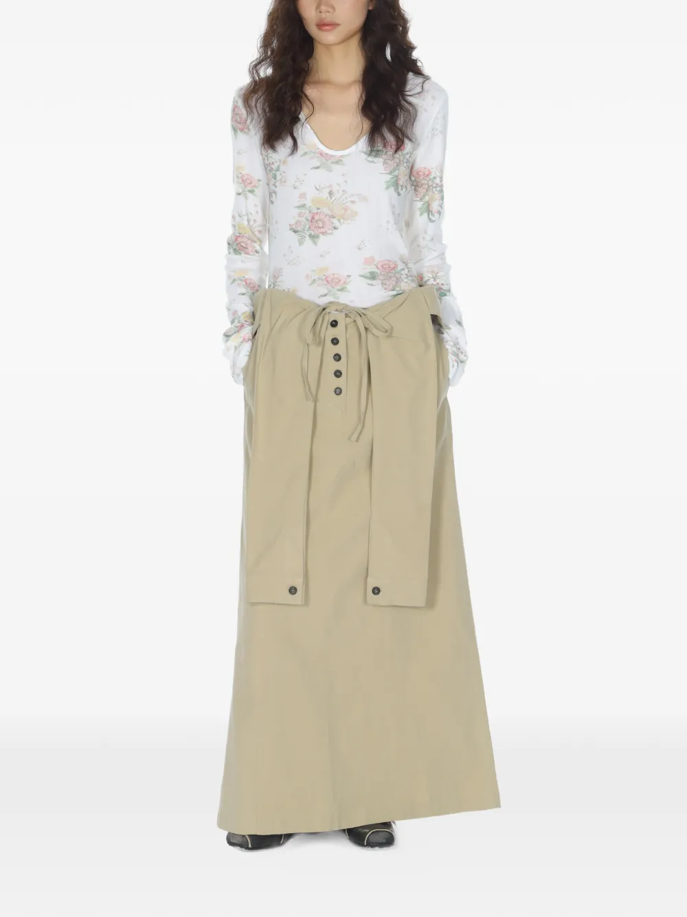  Open Yy Floral Henley Top - White 