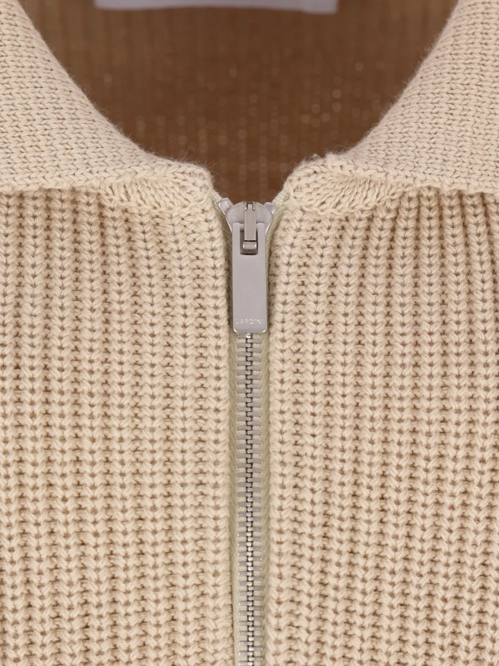 Lardini Geribbelde trui met halve rits Beige