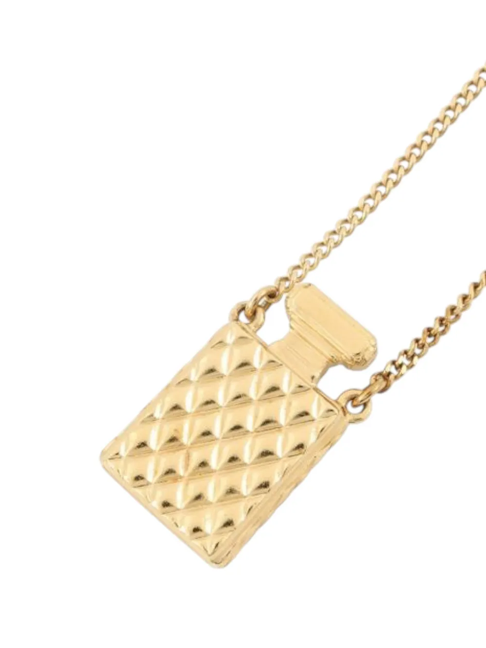  Chanel Pre-owned 2020 Cc Gold Plated Crystal And Faux Pearl Perfume Bottle Pendant Necklace Costume Necklace 